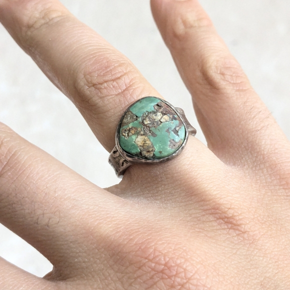 Vintage Sterling Silver Ring Turquoise Green 8.5 - Picture 8 of 13